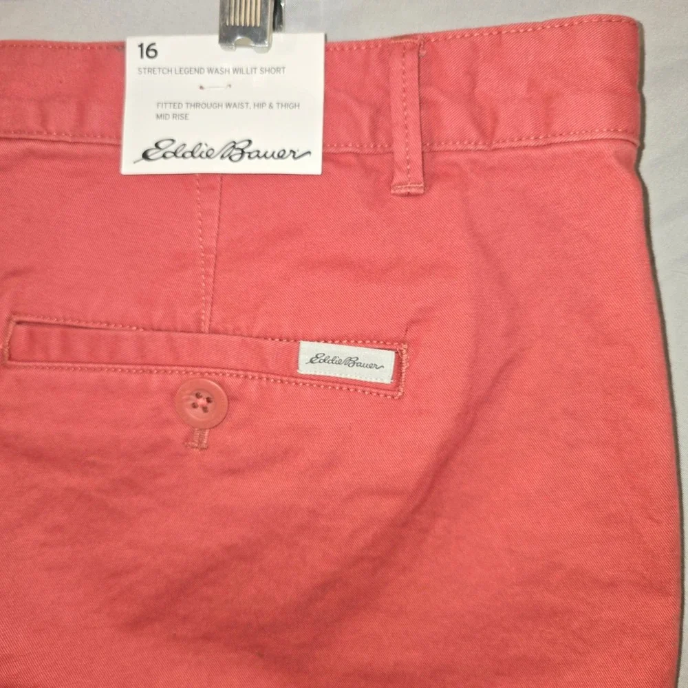 Eddie Bauer Willit Shorts 16 Womens‎ Cayenne Coral Legend Wash Stretch NEW